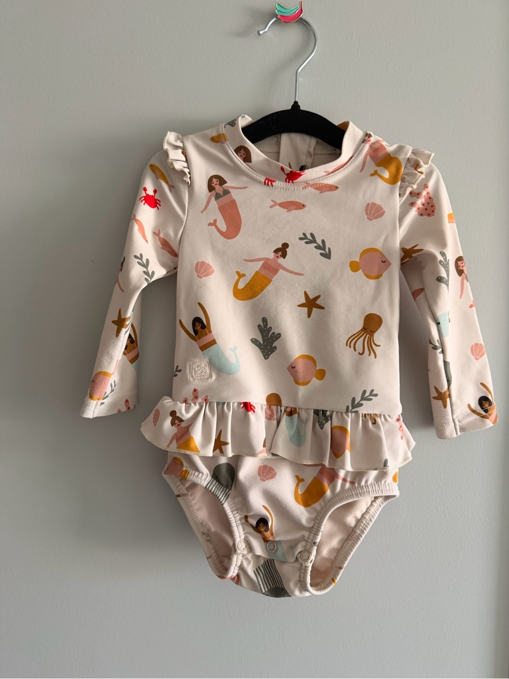 Long-Sleeve Mermaid Print Rash Guard One-Piece - Pink Liewood